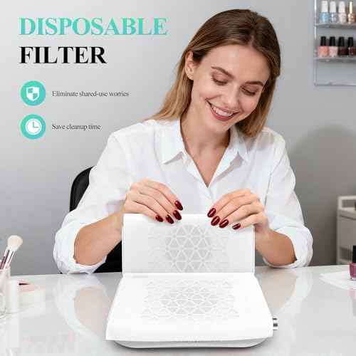 Nail Dust Collector, 2026 Upgrade 2800PA Professional Foldable Nail Vacuum Dust Collector Fan with Filter Papers (30 Pcs) for Acrylic Nail Polishing & Manicure at Nail Salon & Home - White