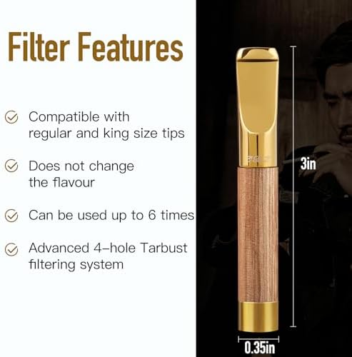 Reusable Washable Cigarette Filter Tips Mouthpiece Handcrafted Solid Wood Metal Smoking Cigarette Filter Never Fade Suitable for Coarse Fine Medium Birthdays Christmas Father Day Gift (Rosewood) - Field & Pure