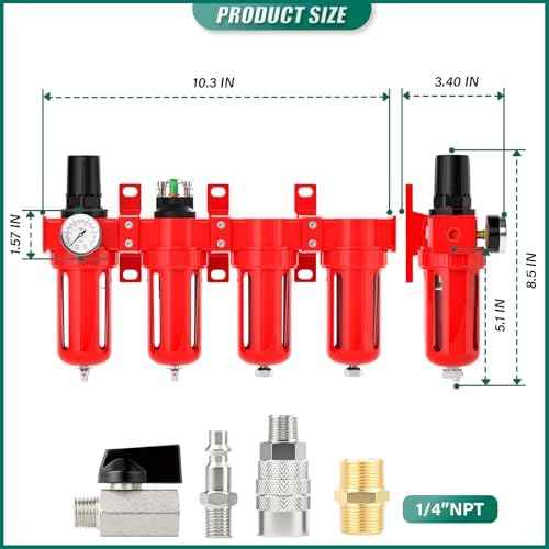 Industrial Grade 4-Stage Aluminum Air Drying System, 1/4 Inch NPT, 0-150 PSI, Double Desiccant Dryer, air Regulator, Particulate Filter and Coalescing Filter (Manual Drainage)