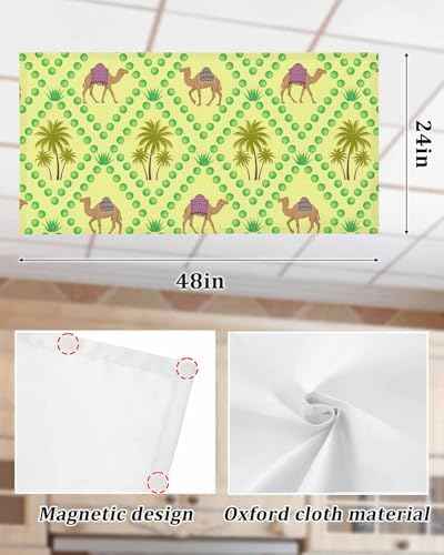 2 Pack Fluorescent Light Cover for Ceiling Lights, Desert Sand Camels Magnetic Classroom Light Filters 4x2 Feet, Palm Trees Tropical Plants Polka Dot Yellow Decorative Ceiling Shade Panel for Office