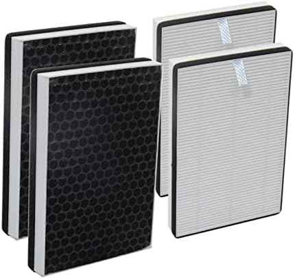 PUREBURG Replacement Filter Compatible with NUWAVE Oxypure 47401 47402 47404 Portable Air Purifier Part H5P3, 2-Pack(4 Filters) H13 HEPA 3-Stage Filtration Activated Carbon 2-in-1