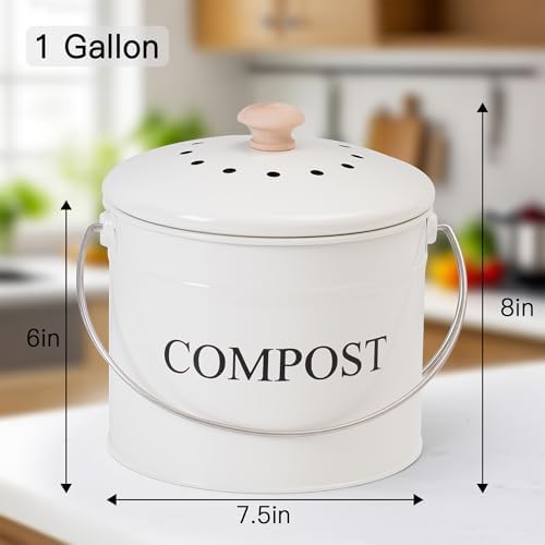 Compost Bin - 1 Gallon Countertop Composter with Lid, Charcoal