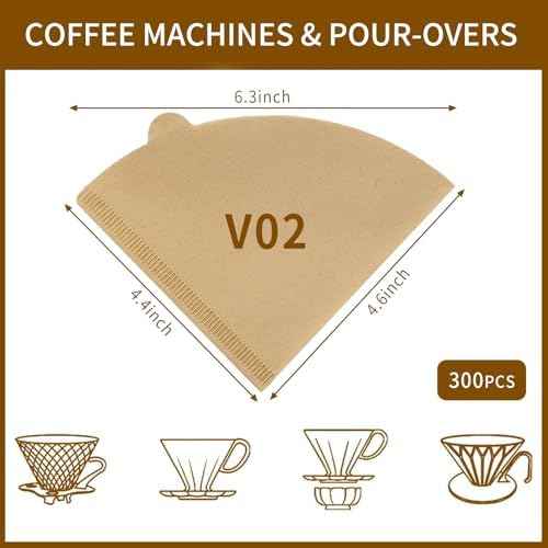 300 Count Coffee Filters, Size 02 Pour Over Cone Coffee Filter，Natural