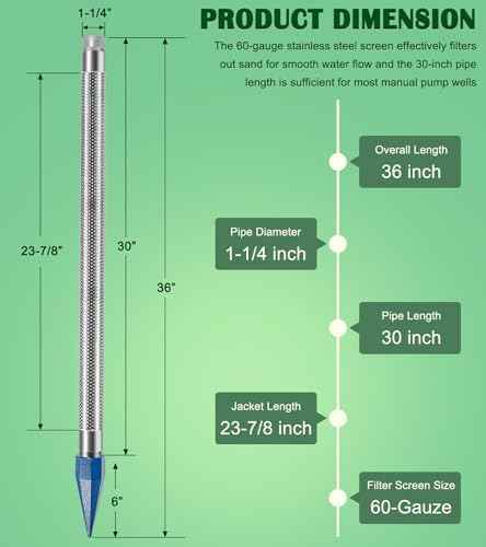 1721-1 1-1/4-Inch by 30-Inch Well Stainless Steel Drive Points, Heavy Duty Sand Points Well for Various of Soil, Drive Well Point