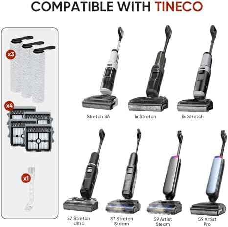 Roller Brush and Filter Replacement Compatible with Tineco Floor ONE Stretch S6/ i6 Stretch/ i5 Stretch/ S7 Stretch/ S9 Artist Cordless Wet Dry Vacuum Cleaner Replacement Parts