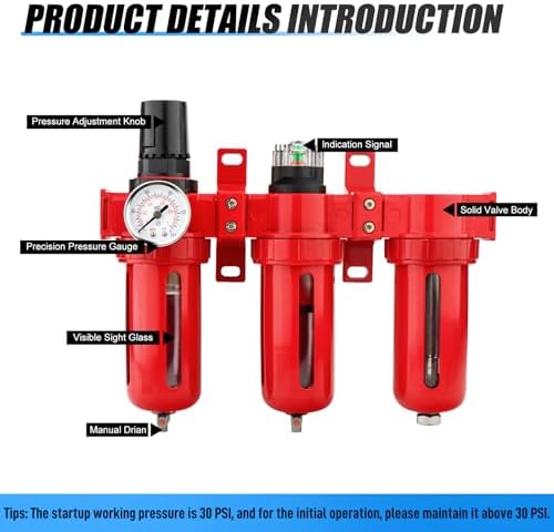 MEANLIN 3/8" NPT 3 Stage Aluminium Air Drying System,Coalescing Filter, Particulate Filter, Desiccant Dryer and Air Regulator, Manual Drain, Mid Flow, For Plasma Cutter and Paint Spray