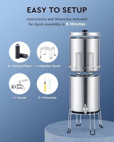 CO-Z Gravity Fed Water Filter System, Stainless Steel Gravity Water