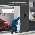 1080p WiFi Video Doorbell Camera Wireless, Battery Powered, AI Human and Motion Detection, 2 Way Talk, Night Vision, Cloud Storage, 2.4G WiFi Only, Indoor/Outdoor Surveillance