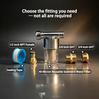 40 Micron Reusable Sediment Water Filter, Brass Inline Filter with 1/2" NPT & 3/4" GHT Fittings, for Garden Hose, Washer, Washing Machine, RV, Well Water & High Pressure Washer - Field & Pure