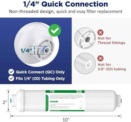 Membrane Solutions T33 Inline Post Carbon Water Filter 1/4" Quick-Connect