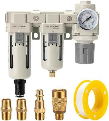 Air Filter Dryer 3/8 NPT Auto Drain+Semi-Auto Drain-Double Air Filters,Air Pressure Regulator,Air Compressor Water Separator(0-150PSI)