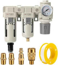 Air Filter Dryer 3/8 NPT Auto Drain+Semi-Auto Drain-Double Air Filters,Air Pressure Regulator,Air Compressor Water Separator(0-150PSI)