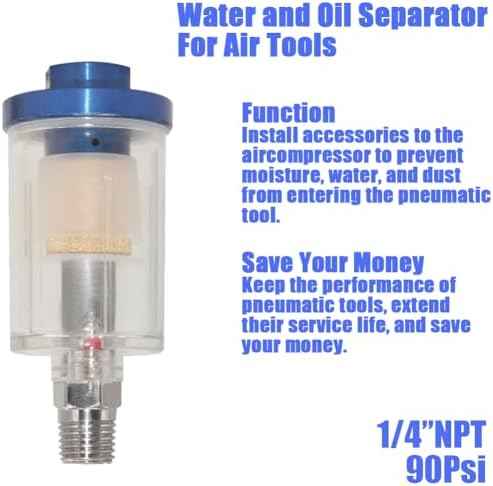 Oil Water Separator for Air Line, 1/4 Inch NPT Inlet and Outlet, Air Compressor Water Separator Filter, Water Separator For Air Compressor Line Dryer 90 PSI (4Pcs)