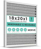 18x20x1 Reusable Air Filter, Washable, Electrostatic HVAC AC Furnace Filter, Merv 8, Lasts a Lifetime, Breathe Safe at Home or in the Office (Actual Size:17.52x19.61x0.82Inch)