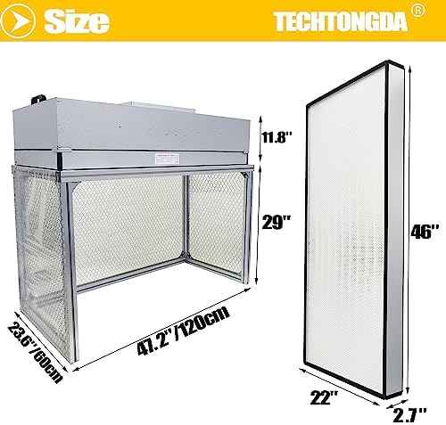 TECHTONGDA 110V Air Flow Clean Bench Dust Free Room Workshop Three Adjustable Speed Vertical Laminar Flow Hood HEPA-Filter for ISO 5 Cleanliness Dust Free Work 47.2x23.6x29 inch Working Area