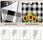 Sunflowers Cow Swag Curtain Valances, Kitchen Valance for Window, Farm Animal Black Buffalo Plaid Rod Pocket Topper Drapes for Bathroom Bedroom Living Room 2 Panels Window Treatment 36"x63"