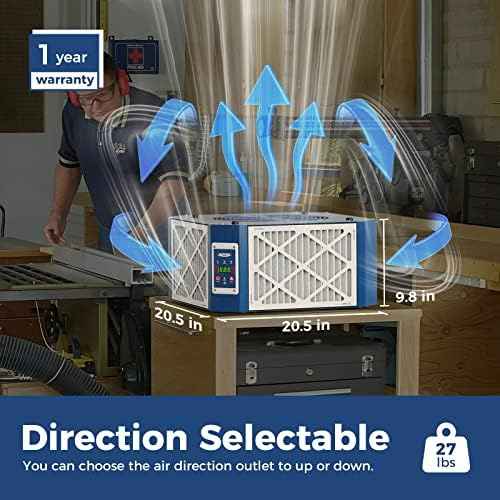 ALORAIR 360 degree Intake Air Filtration System - (1050/1350 CFM) with Strong Vortex Fan, Built-in Ionizer, Shop Dust Collector for Woodworking Shop, Garage Works Shop, Purecare 1350IG