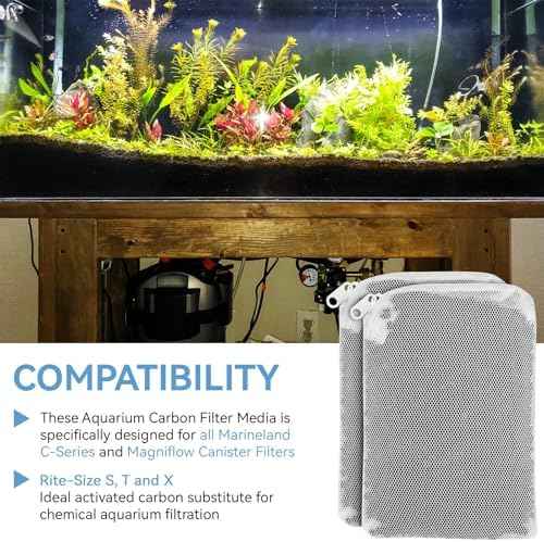 6 Pack Aquarium Activated Carbon Bags, Chemical Aquarium Filter Media, Activated Charcoal Fit for Marineland All C-Series and Magniflow Canister Filters, Rite-Size S, T and X, Fish Tank Carbon Filte