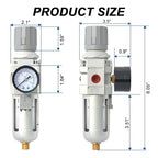 AIRZOE 3/8" NPT Air Filter Regulator Combo Piggyback, 5 Micron Brass Element - Image 2