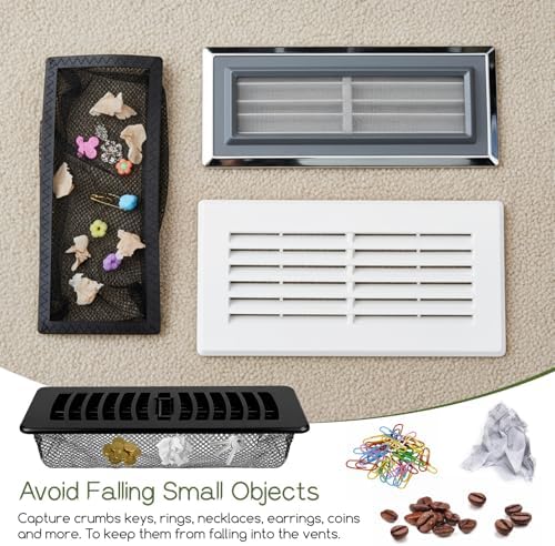 10 Pcs 4 x 10 Inch Floor Register Cover Trap, Floor Vent Filters Screen Floor Air Vent Mesh Net Trap Keeps Bugs, Coins, Pet Hair, Food Out (Black)
