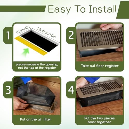 10 Pcs 4 x 10 Inch Floor Register Cover Trap, Floor Vent Filters Screen Floor Air Vent Mesh Net Trap Keeps Bugs, Coins, Pet Hair, Food Out (Black)