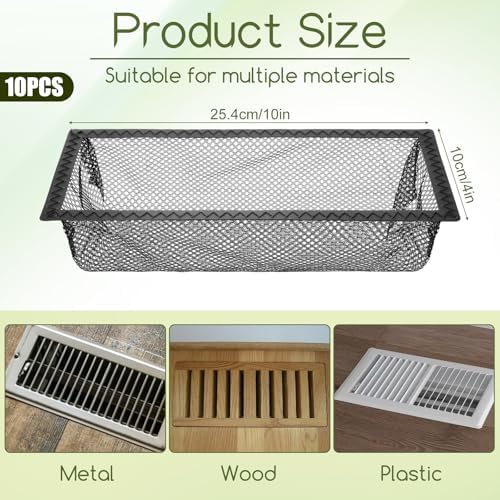 10 Pcs 4 x 10 Inch Floor Register Cover Trap, Floor Vent Filters Screen Floor Air Vent Mesh Net Trap Keeps Bugs, Coins, Pet Hair, Food Out (Black)
