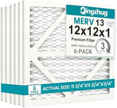 12x12x1 MERV 13 (6-Pack) Pleated Air Filter (Actual Size: 11.75" x 11.75" x 0.75") MPR 1900 & FPR 10, Furnace Air Filters, 12x12x1 air filter