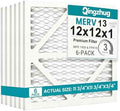 12x12x1 MERV 13 (6-Pack) Pleated Air Filter (Actual Size: 11.75" x 11.75" x 0.75") MPR 1900 & FPR 10, Furnace Air Filters, 12x12x1 air filter