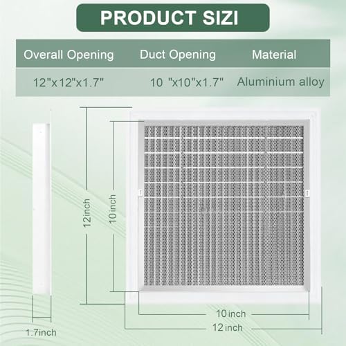 12"x12"Aluminum Gable Vent - Shed Vents with Screen,Vent Opening: 10"