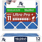 MervKing 16x20x1 Air Filter Actual Size: 15.7" x 19.7" x 0.75" MERV 11 MPR 1000-1200 | MADE IN USA | 12-Pack | Pleated HVAC AC Furnace Replacement