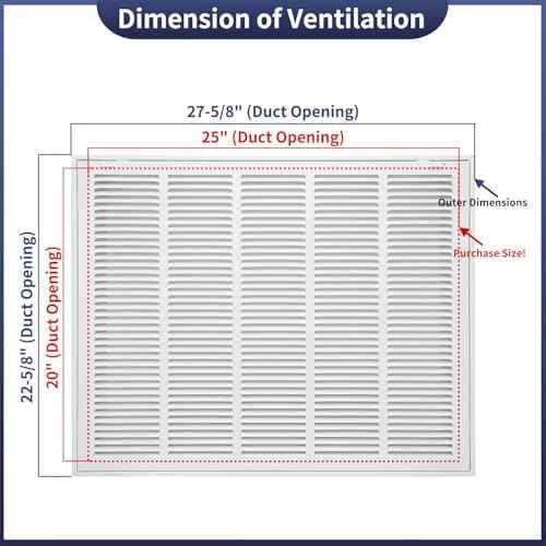 Howeall 25"W x 20"H [Duct Opening Size] Steel Return Air Filter Grille - Removable Face/Door for 1 inch Filters -HVAC Vent Cover Grill - White [Outer Dimensions: 27 5/8"W X 22 5/8"H]
