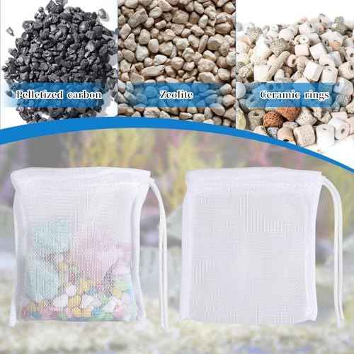 QfwdfcTrenz 10PCS Aquarium Filter Media Bags for Activated Carbon, 4" X 3.5" Mesh Filter Bags for Aquarium, Carbon Filters Bag for Aquariums, High Flow Aquariums Mesh Media Filters Bag