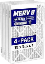 Filterking 12x5.5x1 Air Filter (MERV 8) (4-Pack) Dust & Allergy Control AC Furnace Filters, MADE IN USA, HVAC, Pleated, Electrostatic (Actual Size: 12 x 5.5 x .75)
