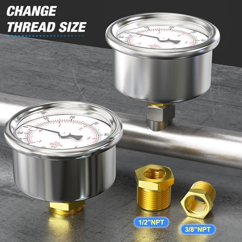 MEANLIN MEASURE -30inHG~60Psi Vacuum Gauge Stainless Steel 1/4" NPT 2"
