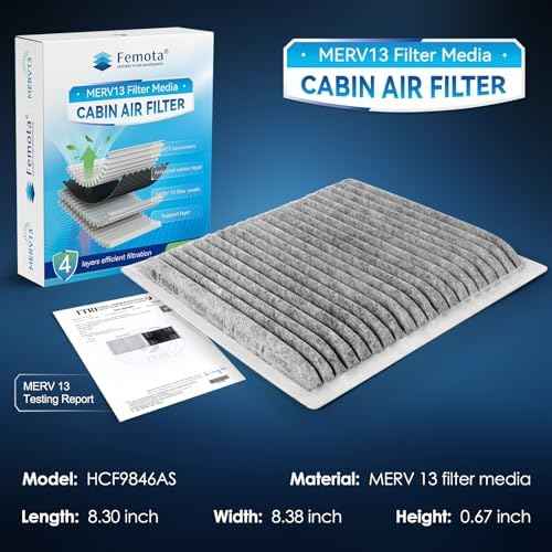 Certified MERV 13 Cabin Air Filter with Activated Carbon, CF9846A for Mazda MPV, Mitsubishi Endeavor/Galant, Subaru Legacy/Outback/Tribeca, Toyota 4Runner/Celica/FJ Cruiser/Prius/Sienna.