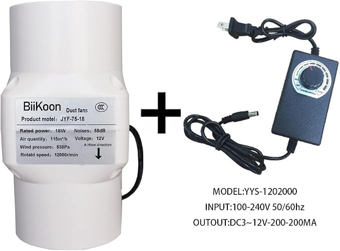 Inline Duct Fan 3 Inch 12V HVAC Exhaust Intake Fans Plastic Low Noise Basement - Image 4