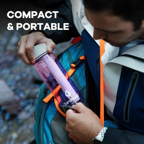 Survimate 5-Stage 0.01μm Ultra-Filtration Filtered Water Bottle, BPA-Free Material, NSF/ANSI 42 Certified, Portable Water Filter Bottle for Survival, Camping, Hiking, and Emergency Use - Field & Pure
