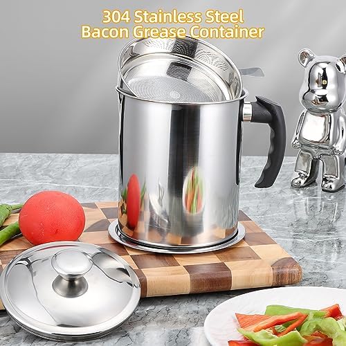 Kaemi 2.2L / 74OZ Bacon Grease Container With Strainer, Bacon Grease Keeper,Oil Storage Container for Kitchen,Filtered Oil Jug With Lid and Easy Grip Handle for Storing Meat Frying and Cooking Oil - Field & Pure