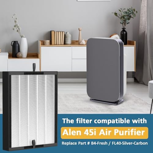 45i Replacement Filter Compatible with A-len BreatheSm-art Flex Bh400 & 45i Pure Air Purifier, Compared # B4-Fresh/FL40-Silver-Carbon, 2 Pack 3-in-1 HEPA Filter + 4 Pcs Activated Carbon Pre Filter - Field & Pure