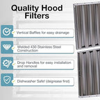 20" x 25" Stainless Steel Commercial Hood Filter – Dishwasher Safe, Welded Baffle Grease Trap with Drop Handles – Easy Installation & Durable Grease Fire Prevention Filter - Field & Pure