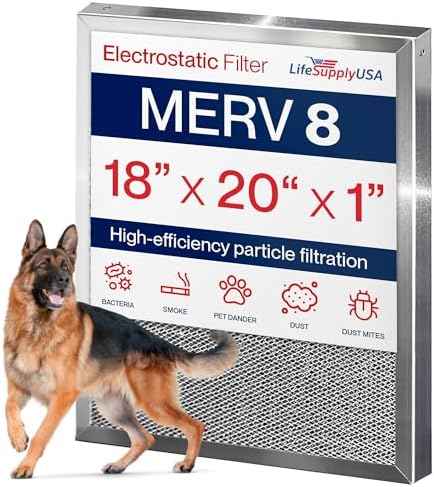 18x20x1 Electrostatic Air Filter, MERV 8, Washable, Reusable Furnace AC/HVAC Filter, Energy Saving, Easy to Clean, Long-Lasting by LifeSupplyUSA