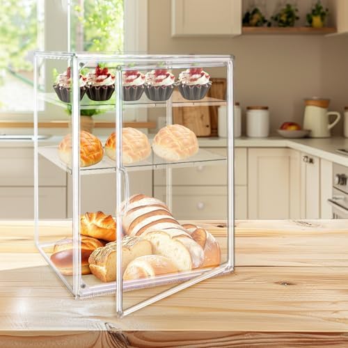 15.5 x 11.4 x 9.8 Inch 4-Tier-Party Display Case, Bakery Display Case Countertop,Adjustable Clear Bread Storage with Magnetic Door Bakery Pastry Display, Cookies and Donuts - Field & Pure