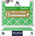 MervKing 20x25x2 Air Filter Actual Size: 19.7" x 24.7" x 1.75" MERV 13 MPR 1500-1900 | MADE IN USA | 4-Pack | Pleated HVAC AC Furnace Replacement