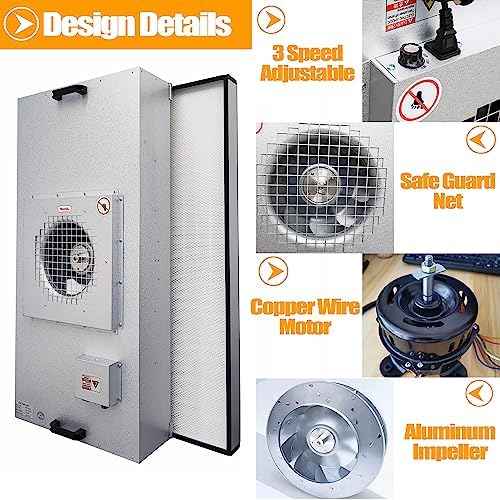 TECHTONGDA 110V Air Flow Clean Bench Dust Free Room Workshop Three Adjustable Speed Vertical Laminar Flow Hood HEPA-Filter for ISO 5 Cleanliness Dust Free Work 47.2x23.6x29 inch Working Area