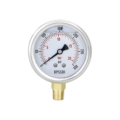 0-300 Psi Glycerin Liquid Filled Pressure Gauge, 2.5" Dial Size, 1/4" NPT Lower by BPSSDI