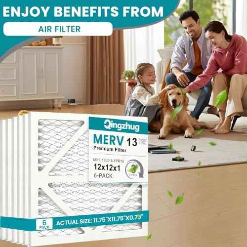 12x12x1 MERV 13 (6-Pack) Pleated Air Filter (Actual Size: 11.75" x 11.75" x 0.75") MPR 1900 & FPR 10, Furnace Air Filters, 12x12x1 air filter