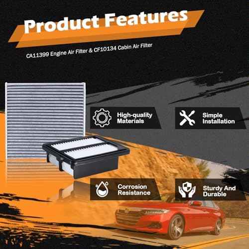 CA11399 Engine Air Filter & CF10134 Cabin Air Filter Fit for 2014-2015 2017-2022 Honda Accord L4 2.0L Hybrid