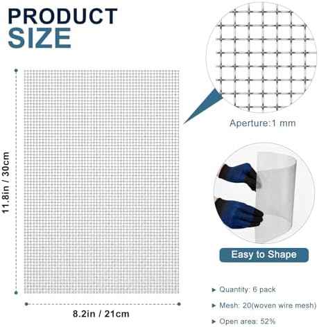 6 Pack Stainless Steel Wire Mesh Screen 11.8 x 8.2 inch Metal Mesh Screen