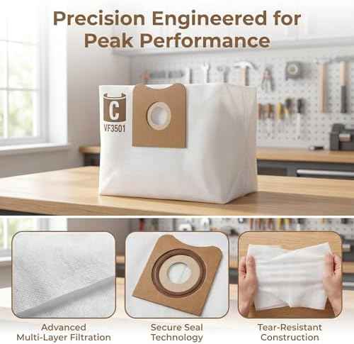 VF3501 Vacuum Bags Fir Replacement for Rigid Shop Vac Bags 4 Gallon Size C, Compatible with RIDGID 3 4 4.5 Gallon Wet/Dry Vacuums Dust Collection Filter Bags Part # 23738 WS32045F (12/Pack)