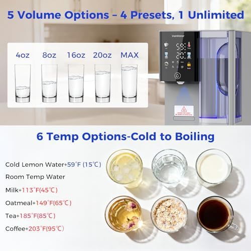 C5 Countertop Reverse Osmosis Water Filter, Hot and Cold RO System-3s Instant Hot, 6 Temp Settings 7-Stage RO Filtration Dispenser, NSF/ANSI372/42/58, Portable Pitcher, 3:1 Pure to Drain - Field & Pure